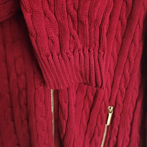 Lauren Ralph Lauren Dark Red Cable-knit Zip-up Sweater Size L - Picture 5 of 9